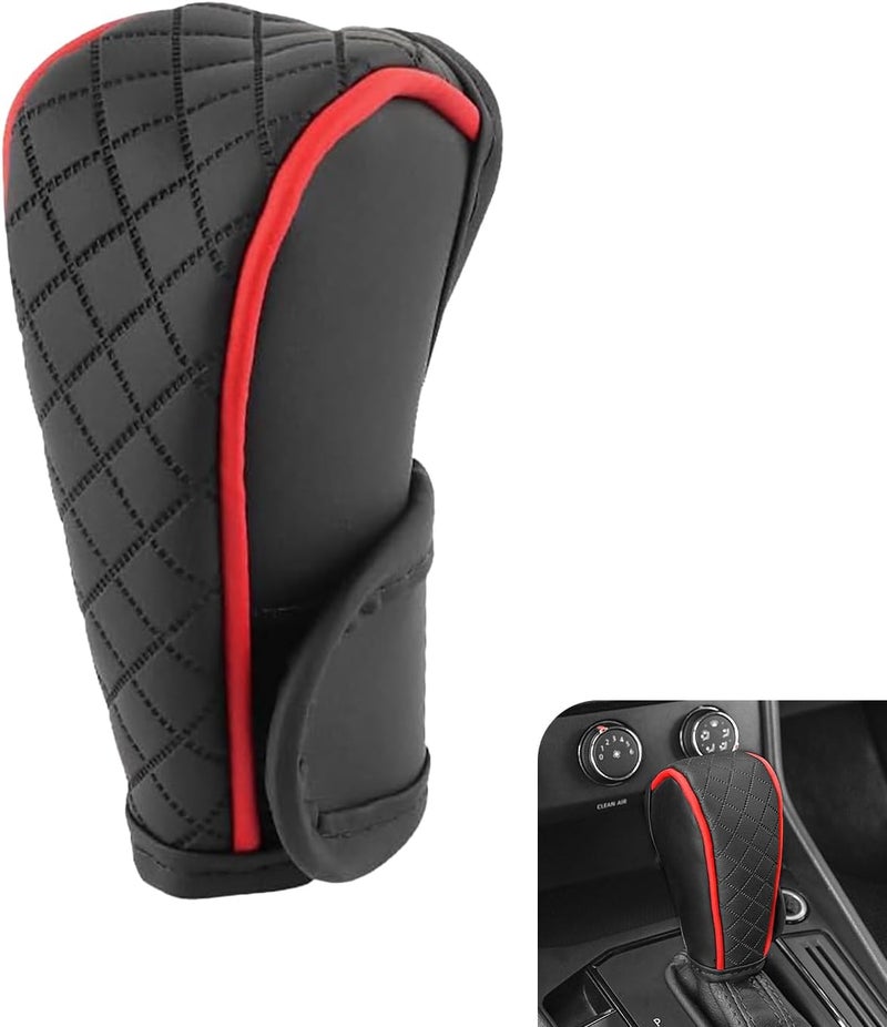 Zikefest Car Gear Shift Cover, Leather Shifter Cover, Gear Shift Knob Cover for Shift Lever Protection, Universal Car Gear Shift Cover, Car Decoration Accessories (Black-Red) - Image 1